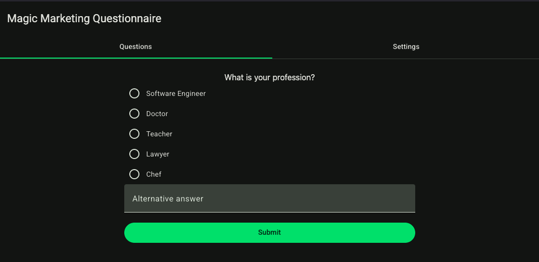 Questions Form Screenshot